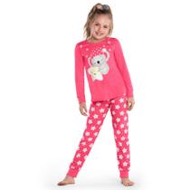 Pijama Longo Menina Kyly em Algodão Brilha no Escuro Rosa