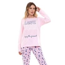 Pijama Longo Moletinho Doce Luar 10872 Love - Rosa