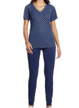 Pijama Longo Paulienne 173.74 Feminino Estampado Renda e Liganete T. 42/52