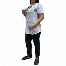 Pijama Longo Plus Size Gestante Maternidade Manga Curta Estrelas Linda Gestante
