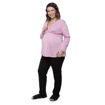 Pijama Longo Plus Size Maternidade Rosa Coração Linda Gestante