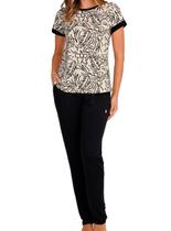 Pijama Longo Podiun 255135 Feminino Floral Viscolycra T. P/GG