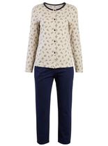Pijama Longo Podiun 265163 Feminino Estampado Com Abertura Frontal Algodão T. P/XG