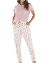 Pijama Longo Pzama 100244 Feminino Estampado Com Bolsos Meia Malha T. P/GG Pijama Longo Pzama 100244 Feminino Estampado Com Bolsos Meia Malha T. P/GG