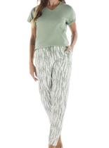 Pijama Longo Pzama 100244 Feminino Estampado Com Bolsos Meia Malha T. P/GG Pijama Longo Pzama 100244 Feminino Estampado Com Bolsos Meia Malha T. P/GG