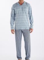 Pijama Longo Pzama 300039 Masculino Atemporal Listras Meia Malha T. M/EG