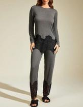 Pijama Longo Recco 16883 Feminino Jersey Ligth Com Renda Viscose T. 42/48.