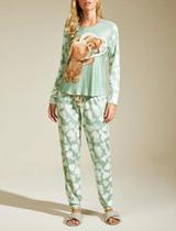 Pijama Longo Recco 16985 Feminino Visco Skin Poliéster T. 42/48.