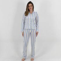 Pijama Lua Encantada Americano Listrado Manga Longa com Calça Feminino
