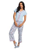 Pijama Lupo Floral Midi com Botões Azul