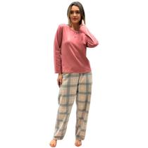 Pijama Lupo Manga Longa com Calça Xadrez Feminino