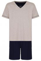 Pijama Lupo Masculino Adulto Manga Curta Gola V Meia Malha