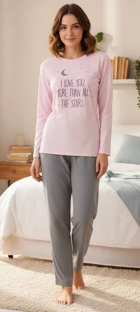 Pijama m.longa feminino 100% algodão varias estampas p ao gg - LUCKYMAR