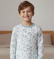 Pijama M.longa Malha Estampado Dinossauro E Fusca Nº 4 Ao 8 Pijama M.longa Malha Estampado Dinossauro E Fusca Nº 4 Ao 8