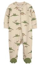 Pijama Macacão de Algodão com Zíper e Pezinhos Carters Dinossauro/Bege para Bebês e Crianças