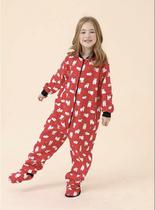 Pijama macacão infantil e juvenil- urso polar vermelho - com pezinho removível - moletinho felpado