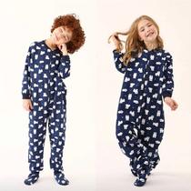 Pijama macacão infantil- juvenil - urso polar azul marinho - com pezinho removível -moletom felpado