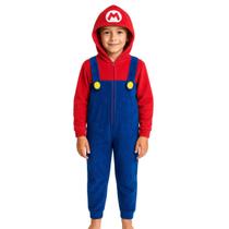 Pijama Macacão Infantil Mario Fantasia Azul Soft Fleece Game Pijama Macacão Infantil Mario Fantasia Azul Soft Fleece Game