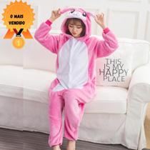 Pijama Macacão Kigurumi Adulto Coelho Oficial Pink Com Branco - Fantasy