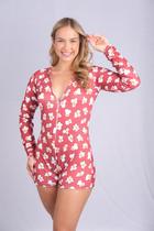 Pijama Macaquinho Ana Júlia PIPOCA Adulto de manga longa Feminino Roupa De Dormir