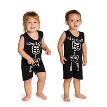 Pijama Macaquinho Curto Infantil Familia Skeleton Brilha No Escuro
