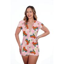 Pijama Macaquinho Juliana I LOVE PATINS Adulto de manga curta Feminino Roupa De Dormir