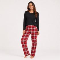 Pijama macio com calça de flanela e blusa em Viscolycra.