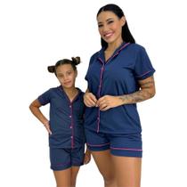 Pijama Mae e Filha Americano Blusa com Gola e Short Brenda-c17 COMBO MAE E FILHA BRENDA