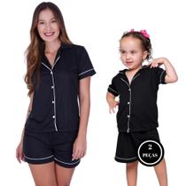 Pijama Mae e Filha Americano Blusa com Gola e Short Brenda Pijama Mae e Filha Americano Blusa com Gola e Short Brenda