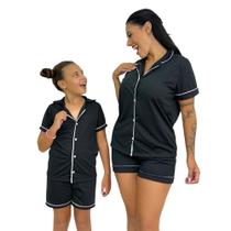 Pijama Mae e Filha Americano Blusa com Gola e Short - C6 COMBO MÃE E FILHA BRENDA