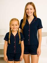 Pijama Mae e Filha Americano Blusa com Gola e Short - c7 BRENDA ADULTO + INFANTIL