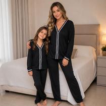 Pijama mãe e Filha Combinando Conjunto Aberto com Botõesr