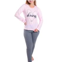 Pijama Malha Feminino Manga Longa