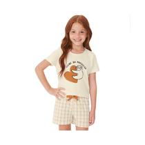 Pijama Malwee Kids Menina Meia Manga 30747 Creme