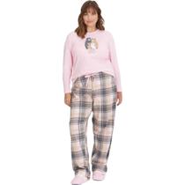 Pijama Manga Comprida Longa Plus Size Feminino 100% Algodão Mensageiro dos Sonhos Estampado