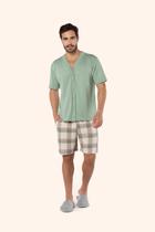 Pijama Manga Curta Aberto Masculino Sonhe Verde em Malha Mescla - Lua Encantada Pijama Manga Curta Aberto Masculino Sonhe Verde em Malha Mescla - Lua Encantada