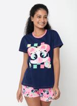 Pijama Manga Curta Algodão Feminino Adulto Panda Miami Puket