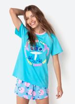 Pijama Manga Curta Algodão Feminino Stitch - Puket