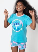 Pijama Manga Curta Algodão Menina Teen Stitch Puket