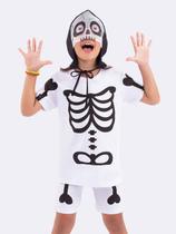 Pijama Manga Curta Infantil Esqueleto Branco com Máscara