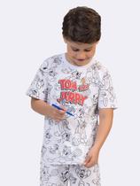 Pijama Manga Curta Infantil Tom e Jerry com Kit de Canetinhas