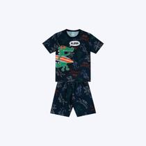 Pijama Manga Curta Jacaré Brilha No Escuro Infantil Menino Kyly 1001156 Azul Marinho