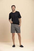 Pijama Manga Curta Masculino Grid Mescla em Algodão - Lua Encantada