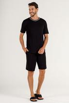 Pijama Manga Curta Masculino Viscolycra Preto