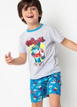 Pijama Manga Curta Puket Algodão Menino Tubarão Hip Hop Azul 1 a 6 Pijama Manga Curta Puket Algodão Menino Tubarão Hip Hop Azul 1 a 6