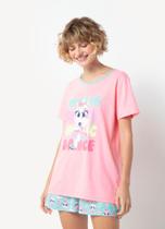 Pijama Manga Curta Puket Feminino Unicórnio Popstar Verde Água PP a GG