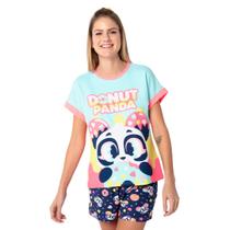 Pijama Manga Curta Puket Viscolycra Feminino Panda Donuts Azul Marinho PP ao G Pijama Manga Curta Puket Viscolycra Feminino Panda Donuts Azul Marinho PP ao G