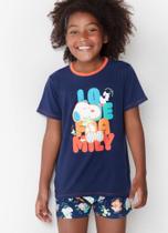 Pijama Manga Curta Puket Viscolycra Menina Teen Snoopy Azul Marinho 8 a 14
