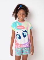 Pijama Manga Curta Puket Viscolycra Menina Teen Unicórnio Cherry Verde Água 8 a 14