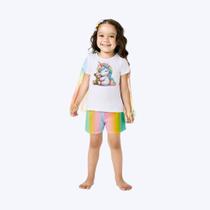 Pijama Manga Curta Unicórnio Colorido Brilha No Escuro Infantil Menina Kyly 1001149 Branco